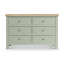 Farro Sage 6 Drawer Chest With Washed Oak Top - Fully Assembled - By Roseland Furniture - thumbnail 2