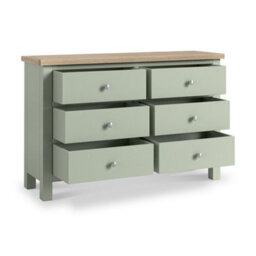 Farro Sage 6 Drawer Chest With Washed Oak Top - Fully Assembled - By Roseland Furniture - thumbnail 3