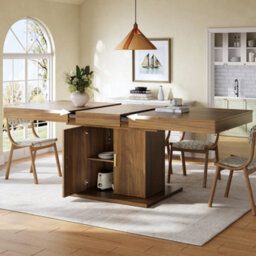 Matteo Extendable Dining Table With Integrated Storage, Walnut Finish, 140-180Cm - thumbnail 6