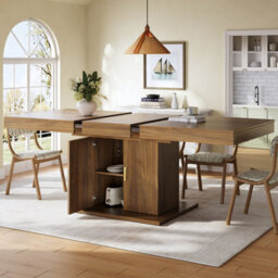Matteo Extendable Dining Table With Integrated Storage, Walnut Finish, 140-180Cm - thumbnail 5