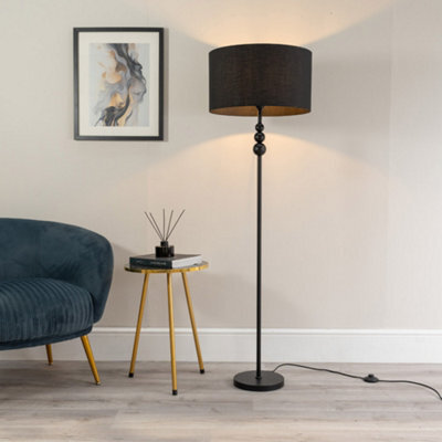 Valuelights Marissa Matte Black Stacked Ball Floor Lamp With Black Drum Shade - Led Bulb Included - image 1
