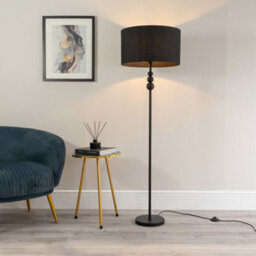 Valuelights Marissa Matte Black Stacked Ball Floor Lamp With Black Drum Shade - Led Bulb Included - thumbnail 1