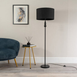 Valuelights Marissa Matte Black Stacked Ball Floor Lamp With Black Drum Shade - Led Bulb Included - thumbnail 4