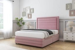 "Sloomy Ashford Pink Plush Divan Bed Base 2 Drawers Left Side-26"" Strutted Headboard  12"" Footboard 3' Single" - thumbnail 3