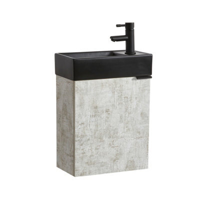Homestylestore 400mm Grey Wall Hung Bathroom Vanity Unit Black Basin And Black Finger Pull Handle - image 1