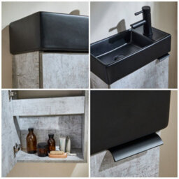 Homestylestore 400mm Grey Wall Hung Bathroom Vanity Unit Black Basin And Black Finger Pull Handle - thumbnail 3