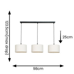 Valuelights Reni Cream Boucle Drum Shade 3 Drop Bar Matte Black Diner Ceiling Pendant Light - thumbnail 6