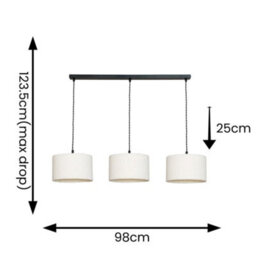 Valuelights Reni Cream Boucle Drum Shade 3 Drop Bar Matte Black Diner Ceiling Pendant Light - thumbnail 7