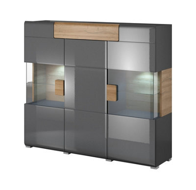 Arte Contemporary Toledo 46 Display Cabinet 147Cm - Grey Gloss & San Remo Oak: Sleek Storage For Modern Homes - image 1