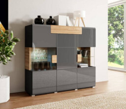 Arte Contemporary Toledo 46 Display Cabinet 147Cm - Grey Gloss & San Remo Oak: Sleek Storage For Modern Homes - thumbnail 2