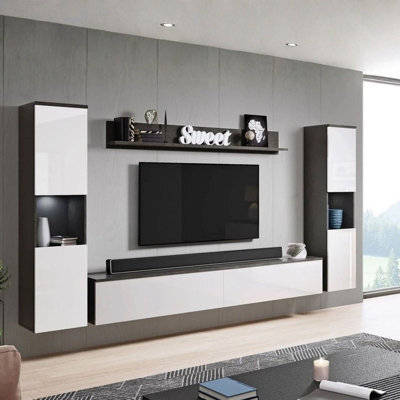 Paris Xl Living Room Wall Unit Modern Led Furniture Set With Tv Cabinet Shelves And Display Units Matera White Gloss - image 1