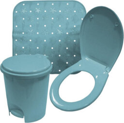 Simpa 3Pc Blue Bathroom Set: Shower Mat, Bin & Toilet Seat - thumbnail 1