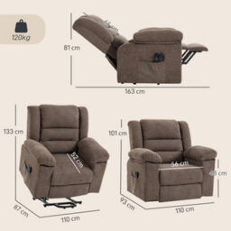 Homcom Oversized Riser Recliner Chair With Vibration Massage And Heat, Brown - thumbnail 3
