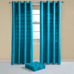 "Homescapes Cotton Rajput Ribbed Teal Curtain Pair, 66 X 72"" Drop" - thumbnail 4