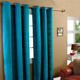 "Homescapes Cotton Rajput Ribbed Teal Curtain Pair, 66 X 72"" Drop"