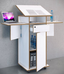 Vcm Wood Standing Desk Speaker Console Rollers Salia T - thumbnail 4