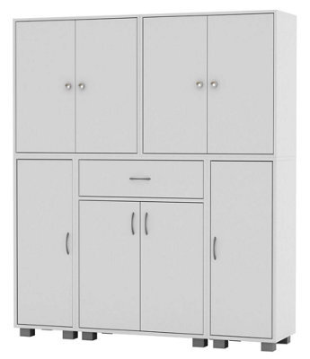 Urbn-Living Urbnliving Height 140Cm 8 Door & 12 Shelf White Bookshelf 1 Drawer Storage Cabinet Bookcase Cupboard Display - image 1