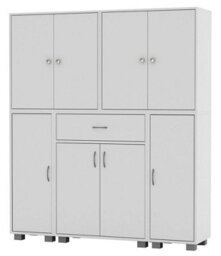 Urbn-Living Urbnliving Height 140Cm 8 Door & 12 Shelf White Bookshelf 1 Drawer Storage Cabinet Bookcase Cupboard Display - thumbnail 1