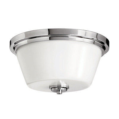 Stylish Ip44 2 Bulb Flush Light With Opaque Glass And Polished Chrome Finish