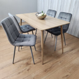 Kosy Koala Rectangle Oak Effect Kitchen Dining Table With 4 Grey Velvet Tufted Chairs Dining Set - thumbnail 4