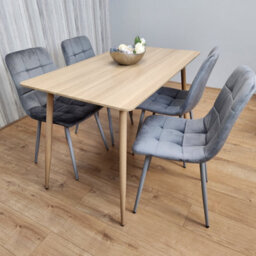 Kosy Koala Rectangle Oak Effect Kitchen Dining Table With 4 Grey Velvet Tufted Chairs Dining Set - thumbnail 7