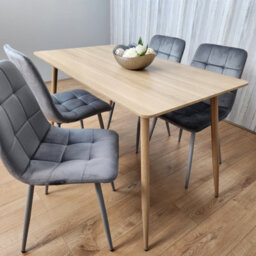 Kosy Koala Rectangle Oak Effect Kitchen Dining Table With 4 Grey Velvet Tufted Chairs Dining Set - thumbnail 5