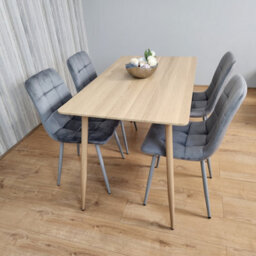 Kosy Koala Rectangle Oak Effect Kitchen Dining Table With 4 Grey Velvet Tufted Chairs Dining Set - thumbnail 3
