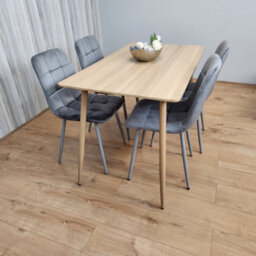 Kosy Koala Rectangle Oak Effect Kitchen Dining Table With 4 Grey Velvet Tufted Chairs Dining Set - thumbnail 6