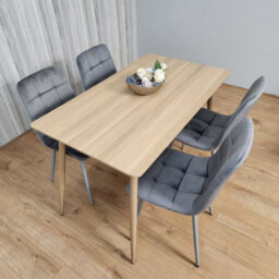 Kosy Koala Rectangle Oak Effect Kitchen Dining Table With 4 Grey Velvet Tufted Chairs Dining Set - thumbnail 1