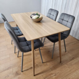Kosy Koala Rectangle Oak Effect Kitchen Dining Table With 4 Grey Velvet Tufted Chairs Dining Set - thumbnail 2