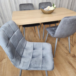 Kosy Koala Rectangle Oak Effect Kitchen Dining Table With 4 Grey Velvet Tufted Chairs Dining Set - thumbnail 8