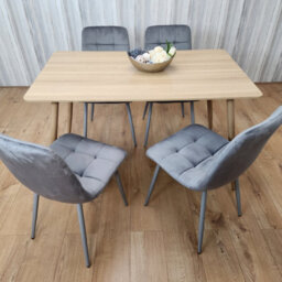 Kosy Koala Rectangle Oak Effect Kitchen Dining Table With 4 Grey Velvet Tufted Chairs Dining Set - thumbnail 9