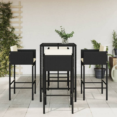 Berkfield 5 Piece Garden Bar Set With Cushions Black Poly Rattan - image 1