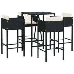 Berkfield 5 Piece Garden Bar Set With Cushions Black Poly Rattan - thumbnail 2