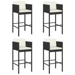 Berkfield 5 Piece Garden Bar Set With Cushions Black Poly Rattan - thumbnail 3