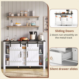 Abrihome White 120Cm Sideboard With Sliding Doors & 3 Drawers, Rustic Wood Style, Suitable For Kitchen, Dining Room, And Living Room - thumbnail 2