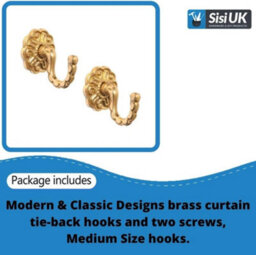 SISI UK Modern & Classic Designs Screw In Tassel Hold Rosette Hook Brass Curtain Tie Back Hooks For Curtains Clothes Coat Hanger Hook X 4 - thumbnail 2