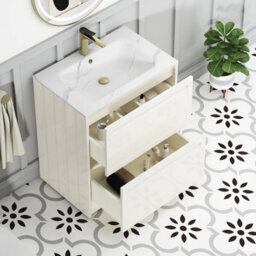 Royal Bathrooms Elmore 700mm Traditional Floor Standing 2 Drawer Bathroom Vanity Unit With Sintered Stone Basin Sink Classic White - thumbnail 5