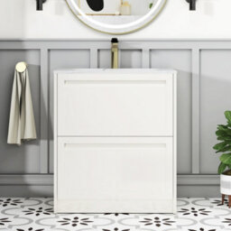 Royal Bathrooms Elmore 700mm Traditional Floor Standing 2 Drawer Bathroom Vanity Unit With Sintered Stone Basin Sink Classic White - thumbnail 3