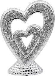 Biznest Silver Sparkle Crushed Jewel Loose Diamond Double Heart Sculpture Shelf Sitter Ornament Crystal Gift Home Décor 23X17X6 Cm - thumbnail 1
