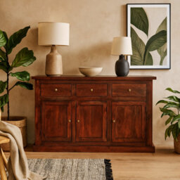 Wyld Haus Oxford Mahogany Mango Wood Sideboard 3 Drawers 3 Doors