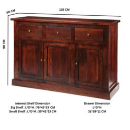 Wyld Haus Oxford Mahogany Mango Wood Sideboard 3 Drawers 3 Doors - thumbnail 4