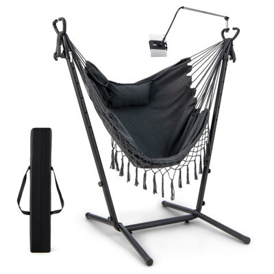 Costway Hammock Chair With Stand Height Adjustable Hanging Chair W/ Phone Holder & Pillow - image 1