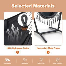 Costway Hammock Chair With Stand Height Adjustable Hanging Chair W/ Phone Holder & Pillow - thumbnail 5
