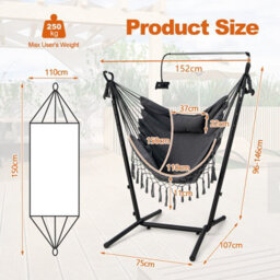 Costway Hammock Chair With Stand Height Adjustable Hanging Chair W/ Phone Holder & Pillow - thumbnail 2