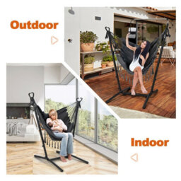 Costway Hammock Chair With Stand Height Adjustable Hanging Chair W/ Phone Holder & Pillow - thumbnail 7