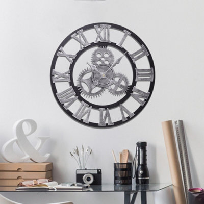 Living And Home Silver Wall Clock Roman Numeral Silent Battery Operated For Home 580mm - image 1