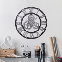 Living And Home Silver Wall Clock Roman Numeral Silent Battery  Operated For Home 580mm - thumbnail 1