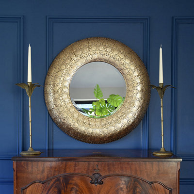 Madison & Mayfair Moroccan Style Round Mirror With Gold Metal Frame
