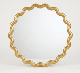 Biznest Round Wavy Gold Edges Style Wall Hanging Mirror Plastic Framed Playful Home Furniture Decor Large Display 49.5X49.5X2.5Cm - thumbnail 2